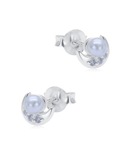 Pearl Moon Crystal Silver Stud Earring STS-6125